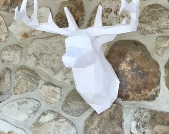 Deer papercraft. You get a PDF SVG digital file with pattern, templates and instructions for this DIY (do it yourself) wall paper sculpture.