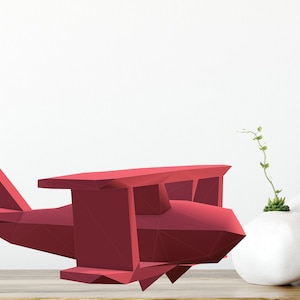 Airplane 3D Papercraft, Lowpoly Paper, get SVG DXF PDF digital file template and instructions, diy modern paper sculpture.