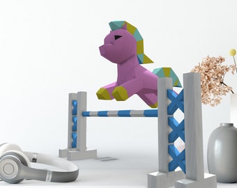 Pony Jump 3D papercraft. You get SVG and PDF digital file templates & instruction for this DIY modern paper decoration