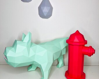 bulldog bonus fire hydrant 3d papercraft model. You get PDF digital file templates and instructions for these DIY modern paper sculpture.