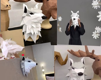 Wolf Paper Mask 3D Papercraft DIY. You get instructions and SVG DXF and Pdf pattern to make this mask yourself