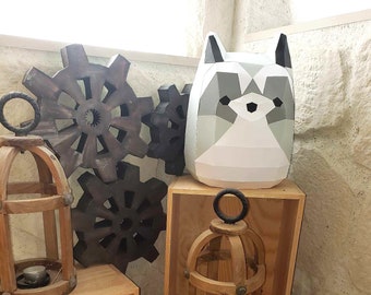 Round Raccoon 3D Papercraft. You get an SVG, DXF, PDF digital file template and instruction for this diy paper decoration. New 2023!
