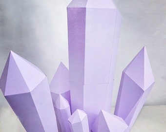 Crystals 3D Papercraft. (Set of 7)  With this purchase you get DXF, SVG, PDf digital downloadable files for this DIY paper sculpture.
