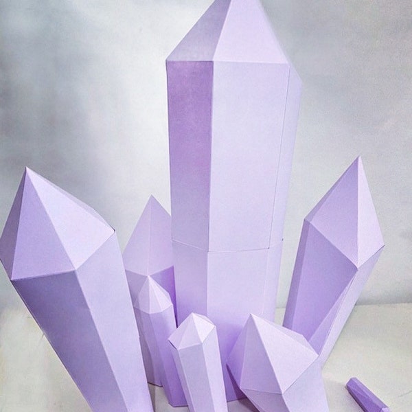 Crystals 3D Papercraft. (Set of 7)  With this purchase you get DXF, SVG, PDf digital downloadable files for this DIY paper sculpture.