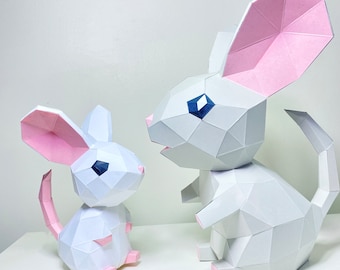 Mice 3D Papercraft, baby mouse & mama mouse. Get 3D SVG and PDF digital file templates and instruction for this DIY modern paper decor