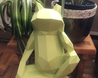 Kikker verveeld peinzend 3D-papercraft. Je ontvangt sjablonen voor digitale SVG- en pdf-bestanden en instructies voor deze doe-het-zelf moderne papieren decoratie.