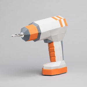 Drill 3d papercraft. You get SVG and PDF digital template and instructions for this DIY (do it yourself) paper decor.