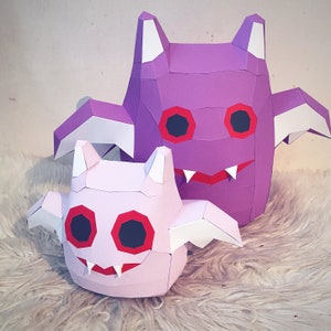 Round Bats 3D Papercraft. Get 2 models, SVG DXF PDF digital file template and instruction for this diy paper decoration.