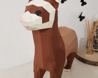 Ferret Papercraft Lowpoly Paper Animals, Get PDF digital file template and instructions for this DIY Paper Modern Paper Sculpture.