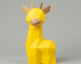 Baby Giraffe 3D papercraft. You get SVG and PDF digital file templates and instruction for this DIY modern paper decoration.