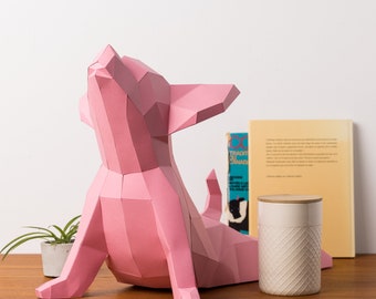 Chichi Yoga dog papercraft. You get SVG PDF digital files template and instructions for this DIY (do it yourself) modern paper sculpture.