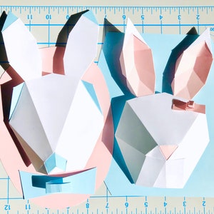 Bunny Mr and Mrs on wall 3d papercraft. You get SVG and PDF digital file template and instructions for this DIYpaper sculpture.