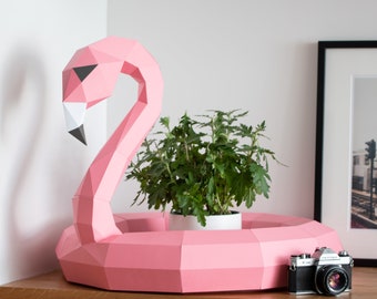 Flamingo flaotie 3d papercraft model. You get SVG, PDF digital file templates and instructions for these DIY modern paper sculpture.