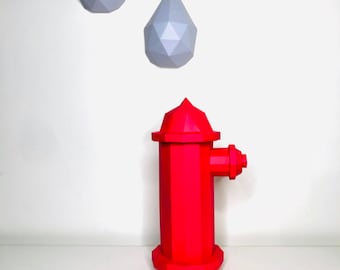 Fire hydrant 3d papercraft model. You get PDF and SVG digital file templates and instructions for these DIY modern paper sculpture.