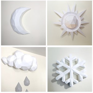 Wetter Bundle 3D Papercraft. Sie erhalten Wolke, Sonne, Mond, Schnee, PDF digitale Vorlagen und Anleitungen zum Selbermachen dieser Papiermodelle Papiermodell.