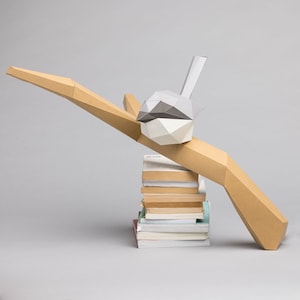 Chickadee on branch 3D papercraft. You get SVG and PDF digital file templates and instructions for these DIY low poly paper sculpture.