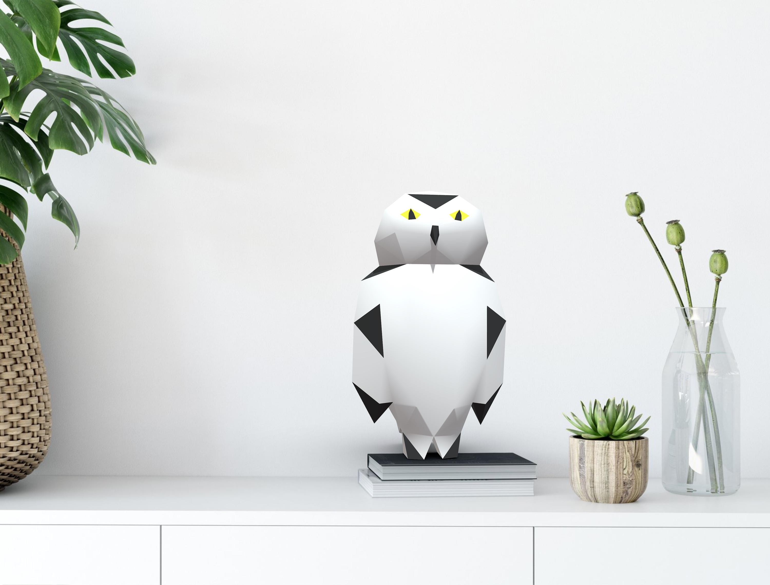 Snow Owl 3D papercraft. You get SVG files and PDF digital file template and instructions for this DI