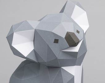 Baby Koala  3D papercraft. You get a SVG and PDF digital file templates and instruction for this DIY modern paper decoration.