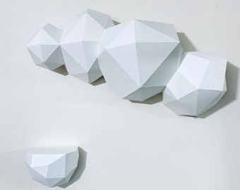 Cloud Shelves 3d papercraft model. You get SVG, PDF digital file templates and instructions for these DIY modern paper sculpture.
