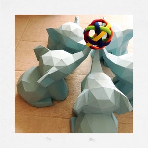 Elefantino in carta 3D. Riceverai modelli in formato SVG e PDF e istruzioni per questa moderna decorazione fai da te in carta.