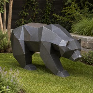 Svetsmönster för 3D-metallskulptur av brun grizzlybjörn. SVG, DXF och pdf direktnedladdning med vikvinklar för gör-det-själv