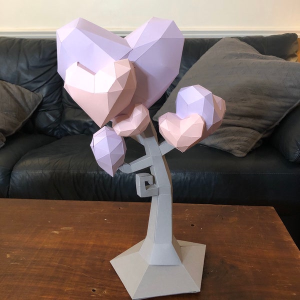Tree of love 3D papercraft. You get a PDF digital file templates and instruction for this DIY modern paper decoration.