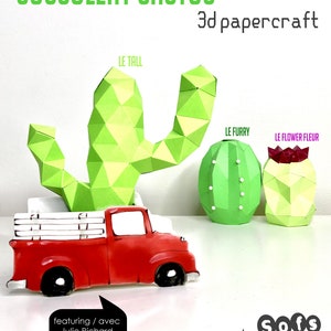 Succulent cactus 3D papercraft. You get a SVG, PDF digital file template and instructions for this DIY paper decor sculpture.