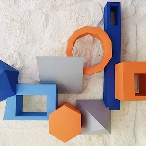 Wall Unit Geo 3D Papercraft. You get SVG and PDF digital templates and instructions for DIY modern paper sculpture.
