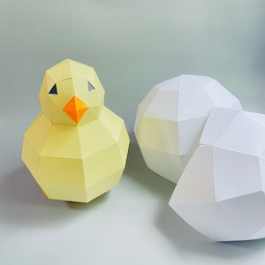 Chick 3d papercraft. You get a PDF digital file templates and instructions for DIY modern lowpoly paper sculpture.