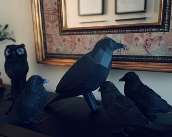 Crow 3d papercraft. You get SVG and PDF digital file templates and instructions for these DIY low poly paper sculpture.