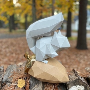 Squirrel 3D papercraft. You get SVG and PDF digital file templates and instructions for this DIY (do it yourself) modern paper model.
