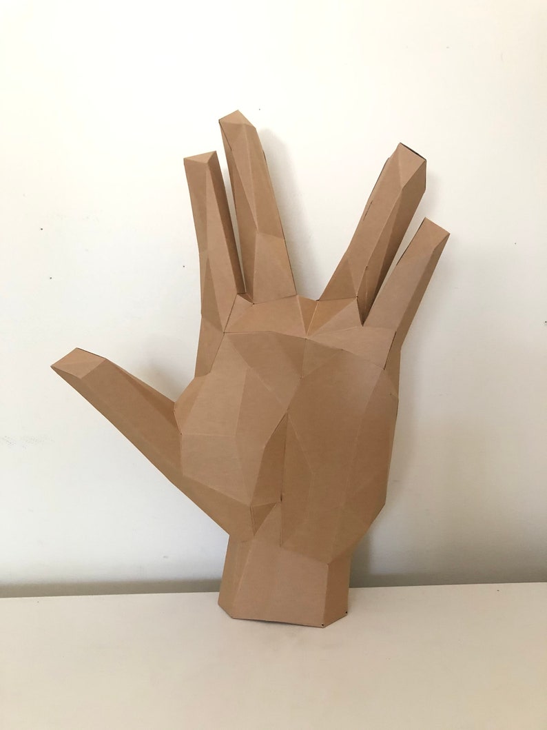 Vulcan salute 3d papercraft. You get a PDF digital file with templates and instructions for this DIY do it yourself sculpture. image 2