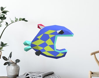 Fish Hungry 3D Papercraft on Wall. You get a PDF digital file template and instructions for this DIYmodern paper sculpture.