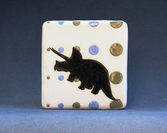 Ceramic Dinosaur Wall Tile - Triceratops