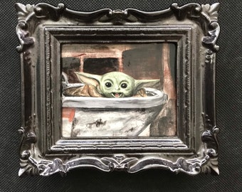 Hand Painted Baby Yoda Portrait Wall Tile And Ceramic Frame