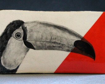 Hand Painted Toucan Portrait Wall Tile Orange