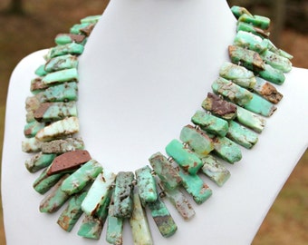 BLOWOUT SALE Chunky Chrysoprase Statement Necklace Double Strand Green Rustic Exotic Tribal Goddess Chic Couture High Fashion Mei Faith