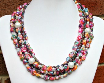 BLOWOUT SALE Couture Pearl Necklace STATEMENT Necklace Rainbow Colorful Pearl Raw Minerals Multi Layers High Fashion Red Carpet Mei Faith