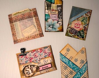 Set of 5 Journaling Ephemera Pieces - Wrap-Around Pockets - Journaling Tag - Journaling Pockets