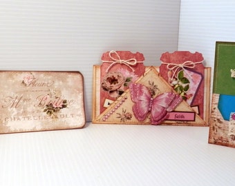 Set of 4 Hand Made Journaling Ephemera pieces - Double Pockets - Journaling Card