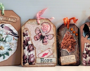 Set of 4 Handmade Tags For Journals