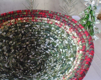 Black and Gold Coiled Fabric Basket Organizer Catchall Handmade by Me White Blue Green