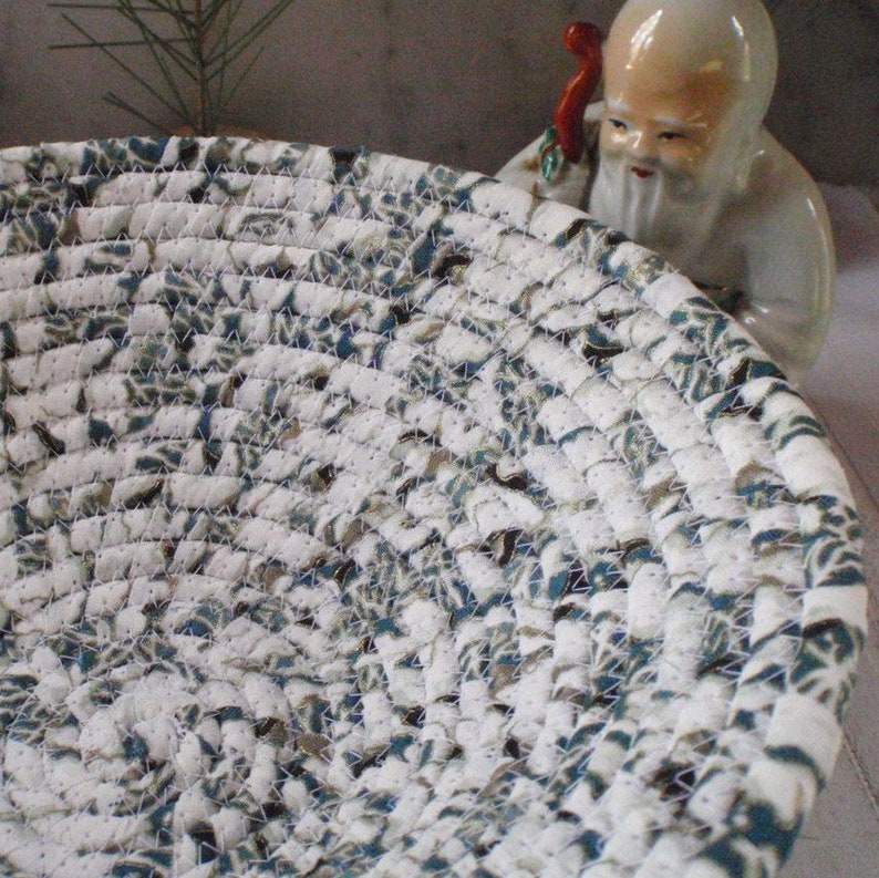 Black and Gold Coiled Fabric Basket Organizer Catchall Handmade by Me White Blue Green