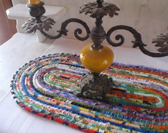 Oval Bohemian Coiled Multicolored Mat, Hot Pad, Trivet - Handmade by Me