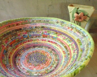 Coiled Basket - Pastel Gypsy LARGE - Organizer, Storage, Bohemian Handmade Basket, Soft Colors
