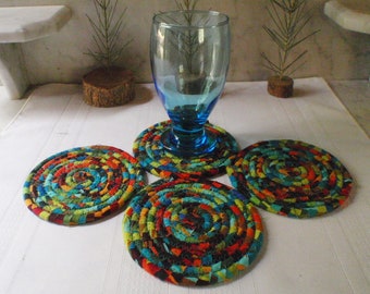 Colorful Fabric Coasters - Set of 4 - Kitchen, Entertaining, Hostess Gift, Handmade by Me