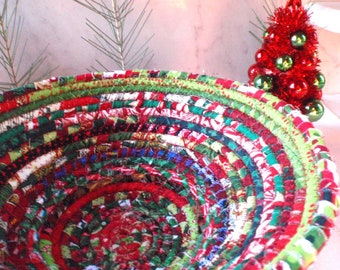 Bohoho Coiled Bohemian Basket for Christmas - Red and Green Basket, Handmade by Me