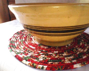 Coiled Mat, Chair Pad, Hot Pad, Trivet - 12 INCH ROUND - Red, Green, Gold, White - Handmade by Me