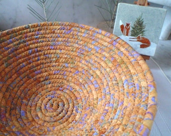 Gold, Blue and Purple Batik Coiled Fabric Basket - Catchall, Handmade by Me