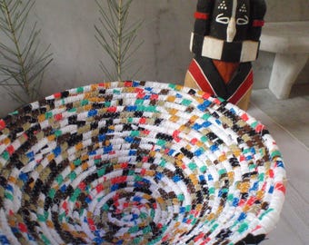 Coiled Fabric Basket - White, Black, Red, Green, Handmade by Me, Catchall